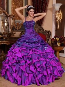Spaghetti Straps Ruffled Layers and Beaded Embroidery Quinceanera Dress