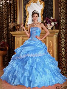 Ruching Lace and Ruffled Layers Blue Dress for Quince in Walla