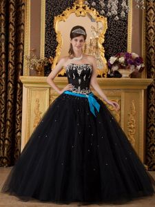 Vintage Black Sequins and Bowknot Sash Quinceanera Gown Dresses