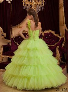 Flowers Single Shoulder Quinceanera Gowns with Ruffled Layers near Pasco