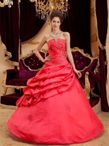 Appliques Ruche and Pick Ups Red Dress For Quinceanera near Marysville