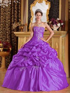 Strapless Appliques and Pick Ups Purple Quinceanera Dresses in Bellevue