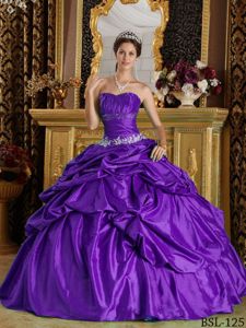 Recommended Purple Strapless Taffeta Beading Quinceanera Dress in Columbia