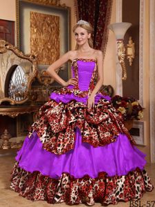 Purple Strapless Taffeta and Leopard Pick-ups Quinceanera Dress in Bethlehem