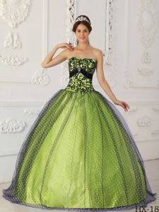 Black and Yellow Green Strapless Beading and Appliques Quinceanera Dress 2013