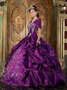 Purple Strapless Taffeta Embroidery Quinceanera Dress Floor-length in Warwick