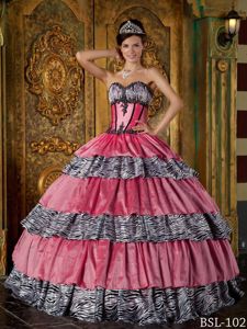 Luxurious Colorful Sweetheart Ruffled Zebra Quinceanera Dress with Appliques