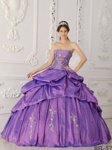 Strapless Embroidery and Beading Purple Taffeta Quinceanera Gown in Spartanburg