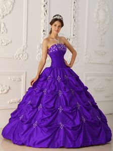 Eggplant Purple Strapless Appliques and Beading Sweet 16 Dresses in Myrtle Beach