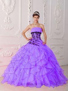 Noble Strapless Appliques and Ruffles Purple Quinceanera Dress in Greenville SC