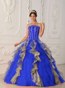 Blue Strapless Appliques and Beading Quinceanera Dress New Style in Columbia