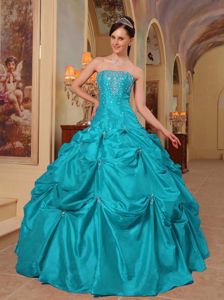 Simple Turquoise Strapless Beading and Pick-ups Quinceanera Dress in Myrtle Beach