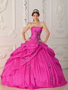 2013 Hot Pink Strapless Appliques Quinceanera Dress Under 250 in Greenville SC