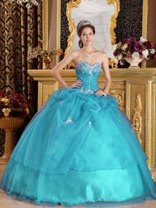 Low Price Sweetheart Organza Appliques Turquoise Quinceanera Dress in Bristol RI