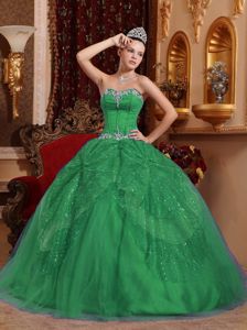 Green Sweetheart Tulle Quinceanera Dress with Beading and Appliques in Montpelier