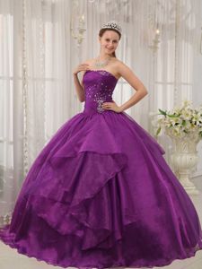 Low Price Purple Strapless Organza Beading Quinceanera Dress in Williamsburg VI