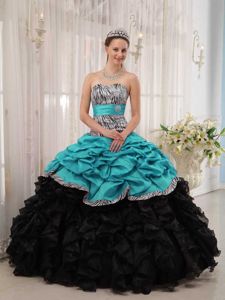 Brand New Turquoise and Black Sweetheart Zebra Quinceanera Dress Floor-length