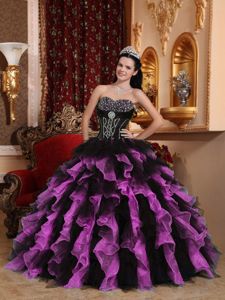 Exclusive Black and Purple Sweetheart Beaded Quinceanera Dress in Harrisonburg