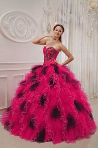 Floor-length Hot Pink Sweetheart Organza Beading and Ruching Quinceanera Dress