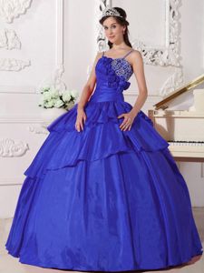 High Quality Straps Beaded Blue Taffeta Quinceanera Dress in Charlottesville VI
