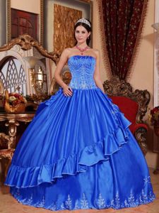 Burke New Style Strapless Satin and Taffeta Embroidery Quinceanera Dress in Blue