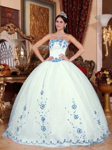 Famous Full-length White Strapless Organza Embroidery Quinceanera Dress in Floyd