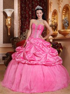 Formal Sweetheart Rose Pink Taffeta Beading Quinceanera Dress in Midvale UT
