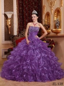 Long Lilac Strapless Organza Beading Dress For Quinceanera in Heber City UT