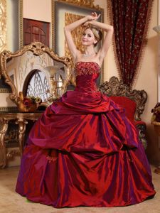Wine Red Strapless Beaded and Appliqued Quinceanera Dress in Farmington UT