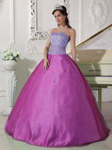 Sweetheart Tulle Fuchsia Quinceanera Dress with Beading in Soacha Colombia