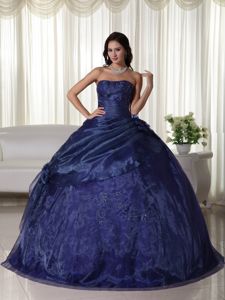 Navy Blue Strapless Tulle Quinceanera Dress with Beading in Calarc