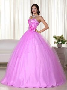 Pink Sweetheart Floor-length Tulle Quinceanera Dress with Beading in Caucasia
