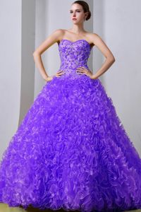 Purple Sweetheart Beaded Ruffled Quince Dress with Brush Train in Soacha