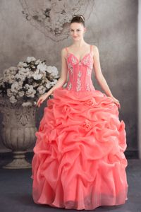 Watermelon Appliqued Long Quinceanera Dress with Pick-ups in Soacha Colombia