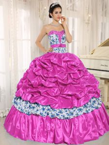 Beaded Hot Pink Quinceanera Dress with Printing and Pick-ups in Ibague