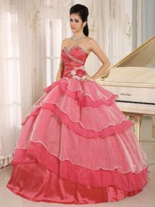 Red Sweetheart Beaded Ruched Quinceanera Dress with Ruffles in Pereira