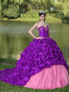 Appliqued Purple Quinceanera Dress with Pick-ups and Brush Train