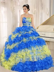 Multi-colored Ruffled Sweetheart Quinceanera Dress with Appliques