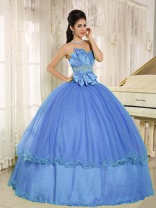 Beaded Blue Custom Made Quinceanera Dress with Bowknot in Pereira