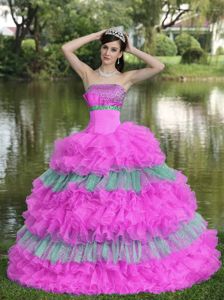 Beaded Sequined Multi-colored Strapless Quinceanera Dress in Barranquilla