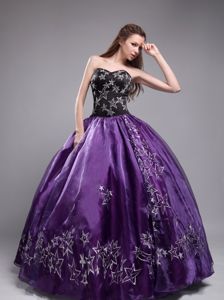 Sweetheart Organza Purple Quinceanera Dress with Embroidery in Mejillones