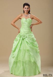 Yellow Green Hand Flowery Sweet 15 Dresses with Ruches in Iquique Chile