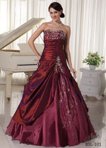 Taffeta and Organza Sweetheart Quinceanera Gowns with Appliques in Yakima