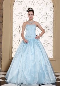Strapless Light Blue Elegant Quinceanera Dress with Embroidery in Appleton