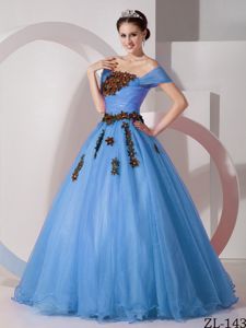Off the Shoulder Floor-length Organza Quince Dress with Appliques