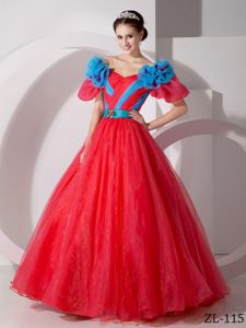 V-neck Floor-length Organza Sweet 15 Dresses with Hand Flowers in Kent