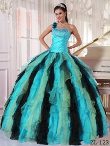 Multi-colored One Shoulder Beaded Quinceanera Dresses with Ruffles