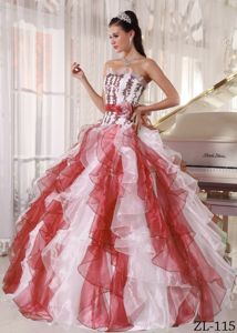 Colorful Strapless Organza Beaded Quinceanera Gown Dress in Caldera