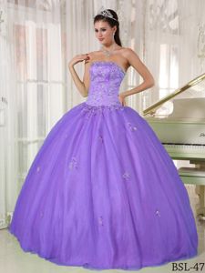 Purple Strapless Taffeta and Tulle Appliqued Quinceanera Dress in Issaquah