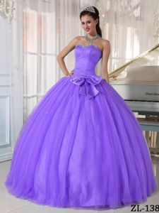Lavender Sweetheart Tulle Beaded Quince Dress with Bowknot in Vienna